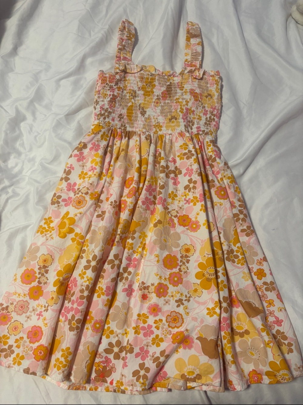 Altar'd State Yellow Pink Floral Smocked Mini Dress